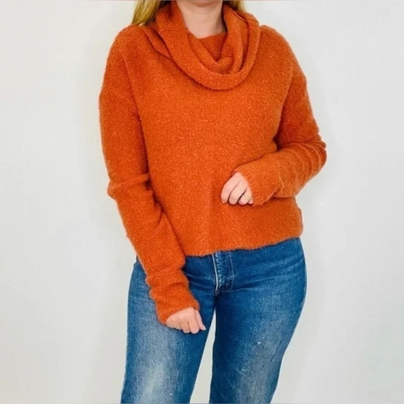 Free People Wool Alpac Blend Cowl neck Sweater in Terracotta Orange L - Picture 7 of 7